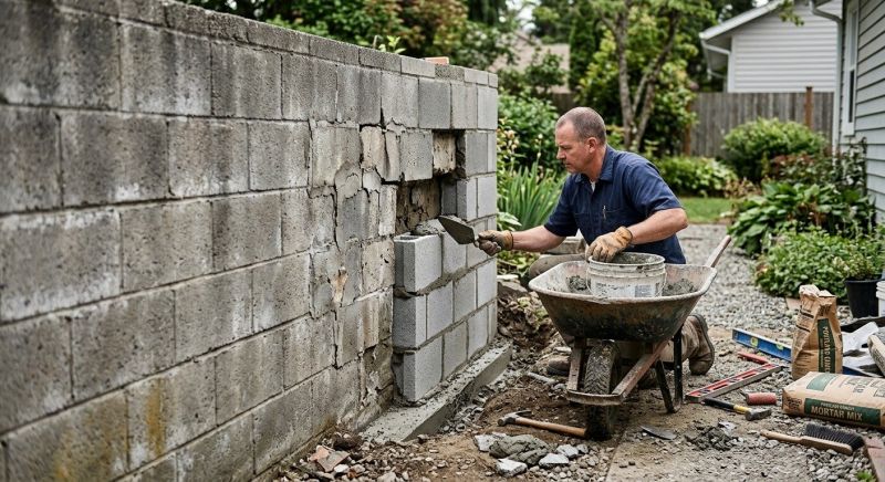 Cinder Block Wall Repair in Palo Pinto County, TX